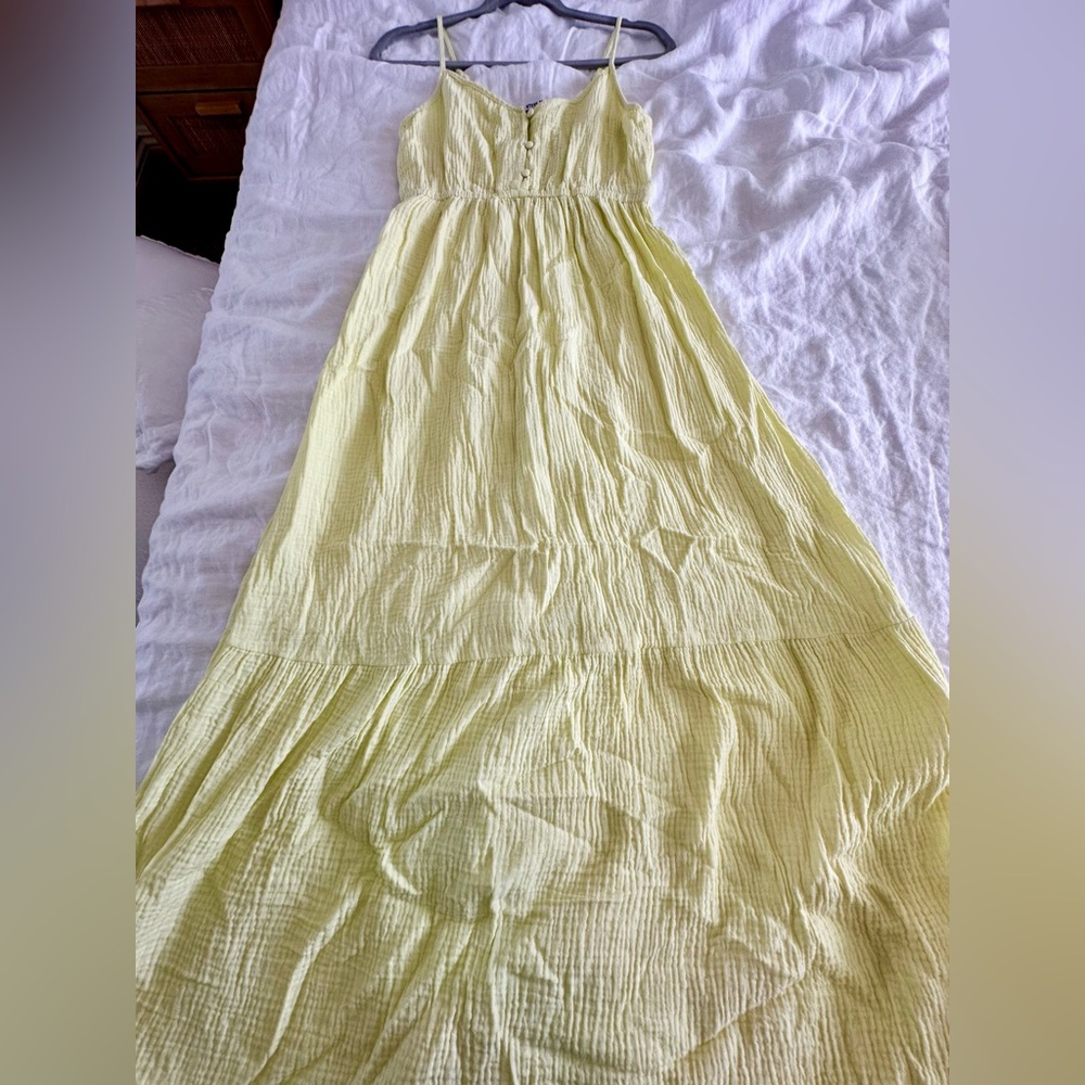 Butter Yellow ‘Steve Madden’ Cotton Spaghetti-Strap Maxi Dress for sale!